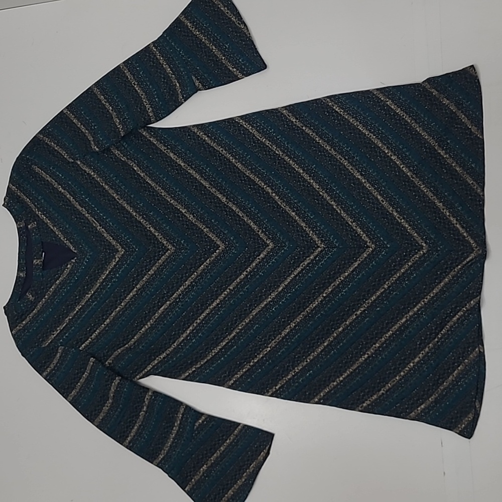 Studio One New York Boho Knit A-Line Dress Long Bell Sleeve Lined Chevron Cutout - Picture 14 of 17